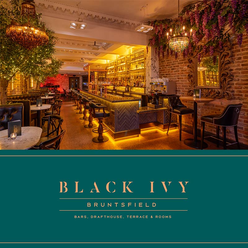 Interior photo of Hotel Bar with logo at Black Ivy Edinburgh