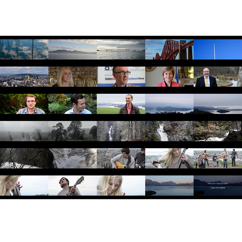 Montage of still images from Iain Robinson Photography Video Reel 2016