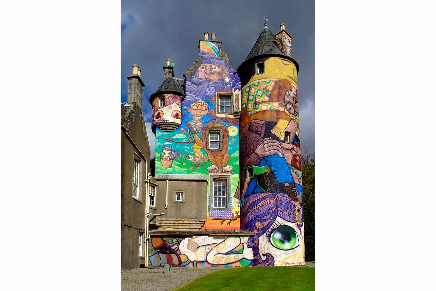 Kelburn Castle with mural by Os Gemeos