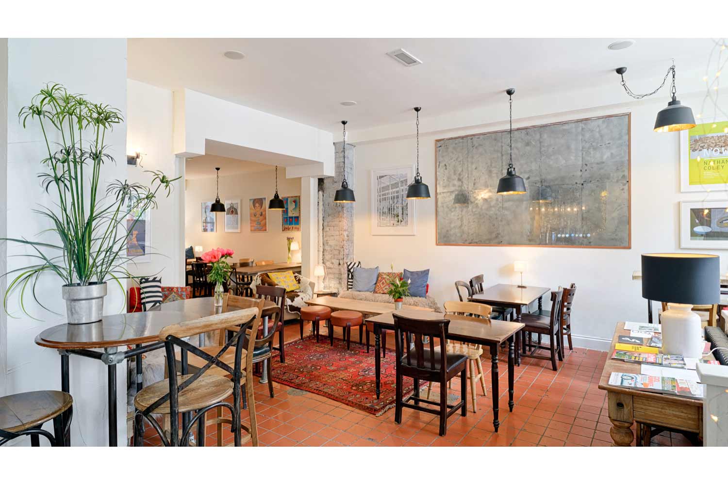 Interior photography showing main restaurant area at Little White Pig